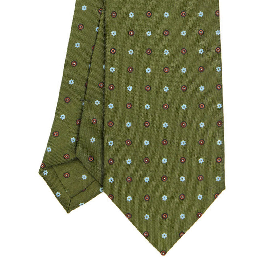 CRAVATTA SARTORIALE IN SETA STAMPATA VERDE OLIVA