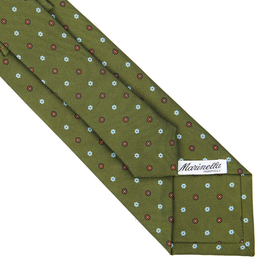 CRAVATTA SARTORIALE IN SETA STAMPATA VERDE OLIVA