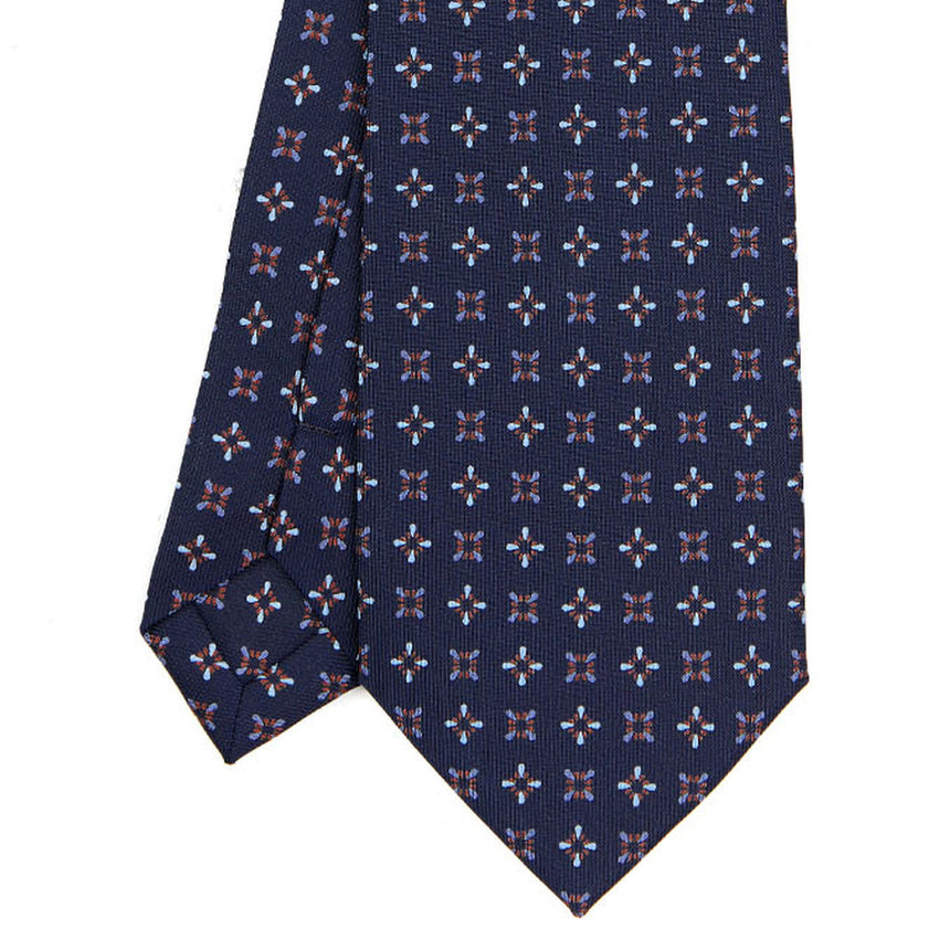 CRAVATTA SARTORIALE IN SETA STAMPATA BLU SCURO