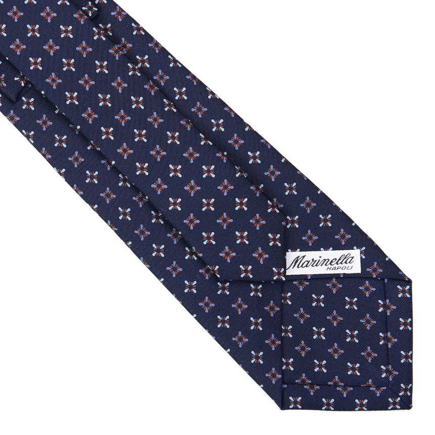 CRAVATTA SARTORIALE IN SETA STAMPATA BLU SCURO