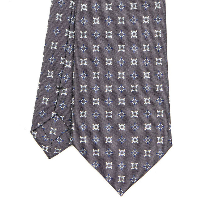 CRAVATTA SARTORIALE IN SETA STAMPATA GRIGIO SCURO