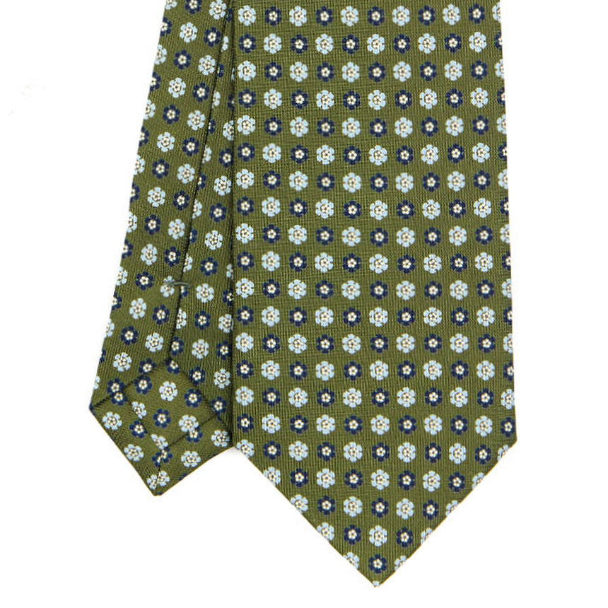 CRAVATTA SARTORIALE IN SETA STAMPATA VERDE OLIVA