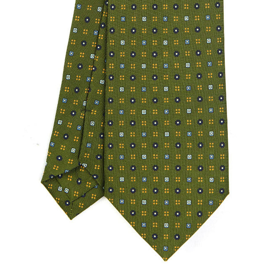 CRAVATTA SARTORIALE IN SETA STAMPATA VERDE OLIVA
