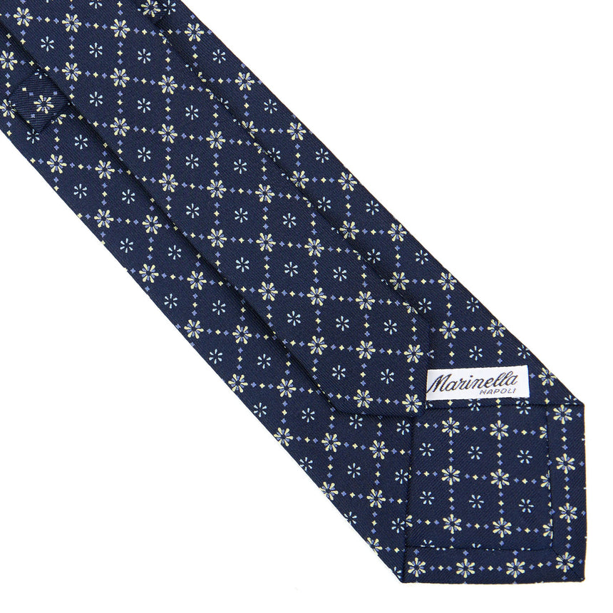 CRAVATTA SARTORIALE IN SETA STAMPATA BLU SCURO