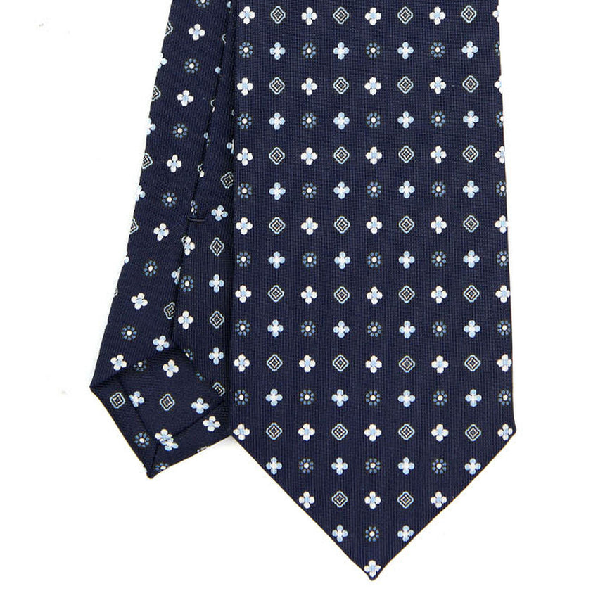 CRAVATTA SARTORIALE IN SETA STAMPATA BLU SCURO