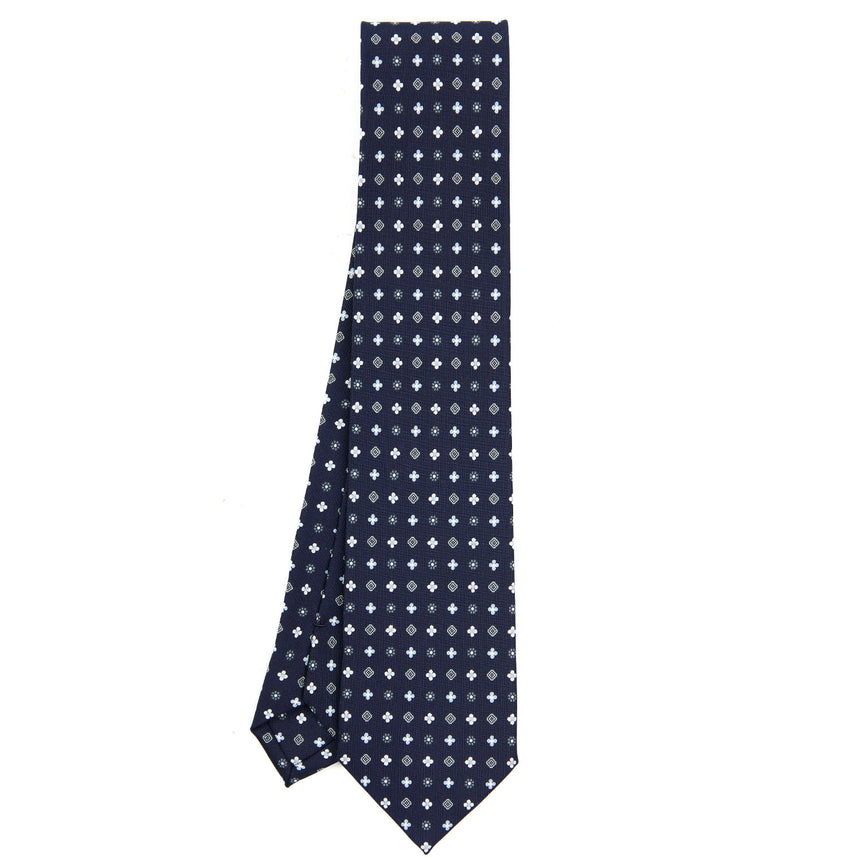 CRAVATTA SARTORIALE IN SETA STAMPATA BLU SCURO