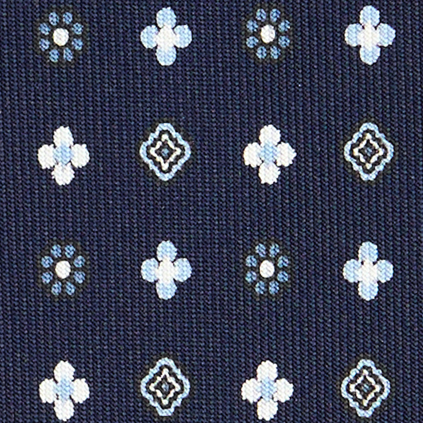 CRAVATTA SARTORIALE IN SETA STAMPATA BLU SCURO