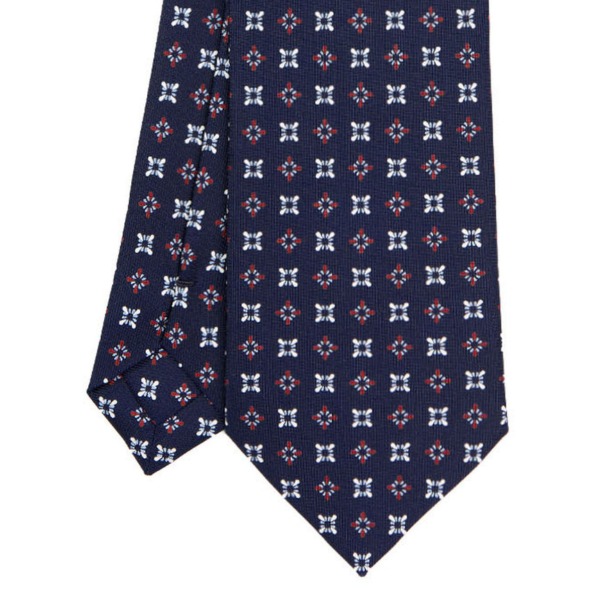 CRAVATTA SARTORIALE IN SETA STAMPATA BLU SCURO