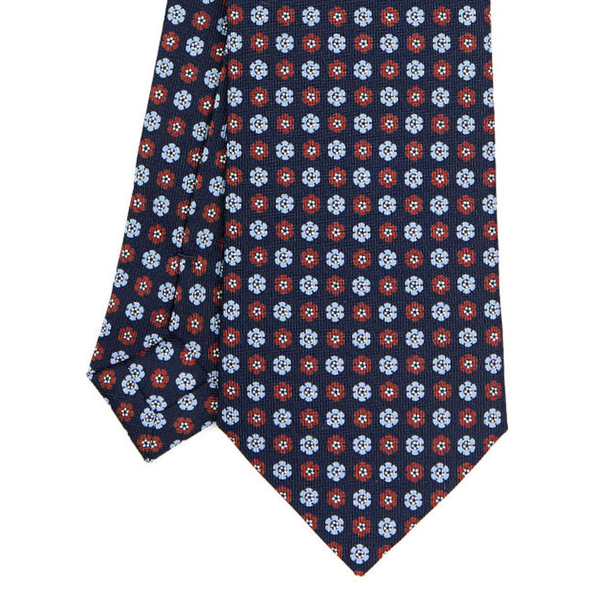 CRAVATTA SARTORIALE IN SETA STAMPATA BLU SCURO