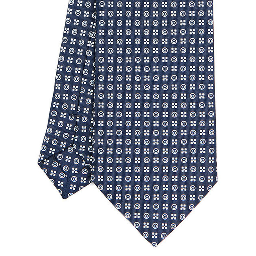 CRAVATTA SARTORIALE IN SETA STAMPATA BLU SCURO