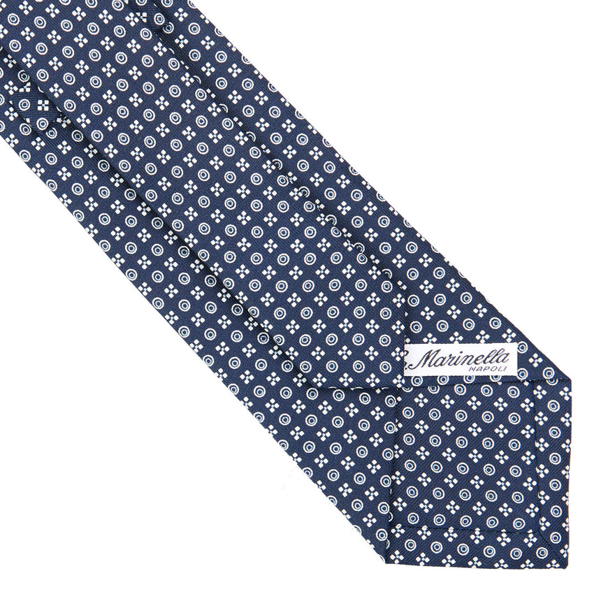 CRAVATTA SARTORIALE IN SETA STAMPATA BLU SCURO