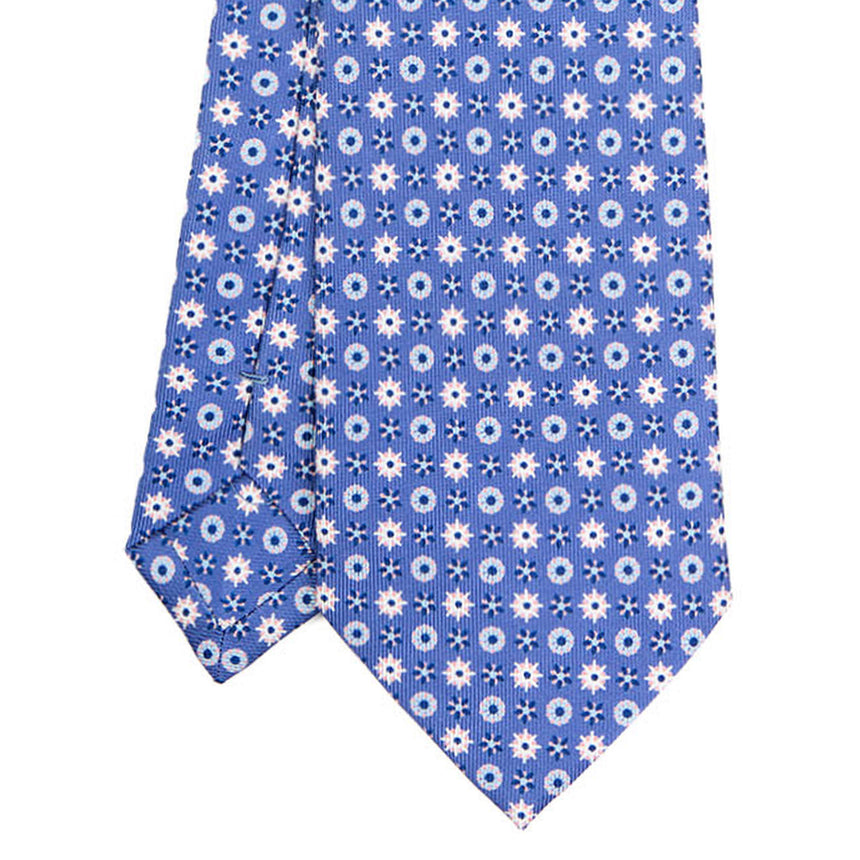 CRAVATTA SARTORIALE IN SETA STAMPATA AZZURRO POLVERE