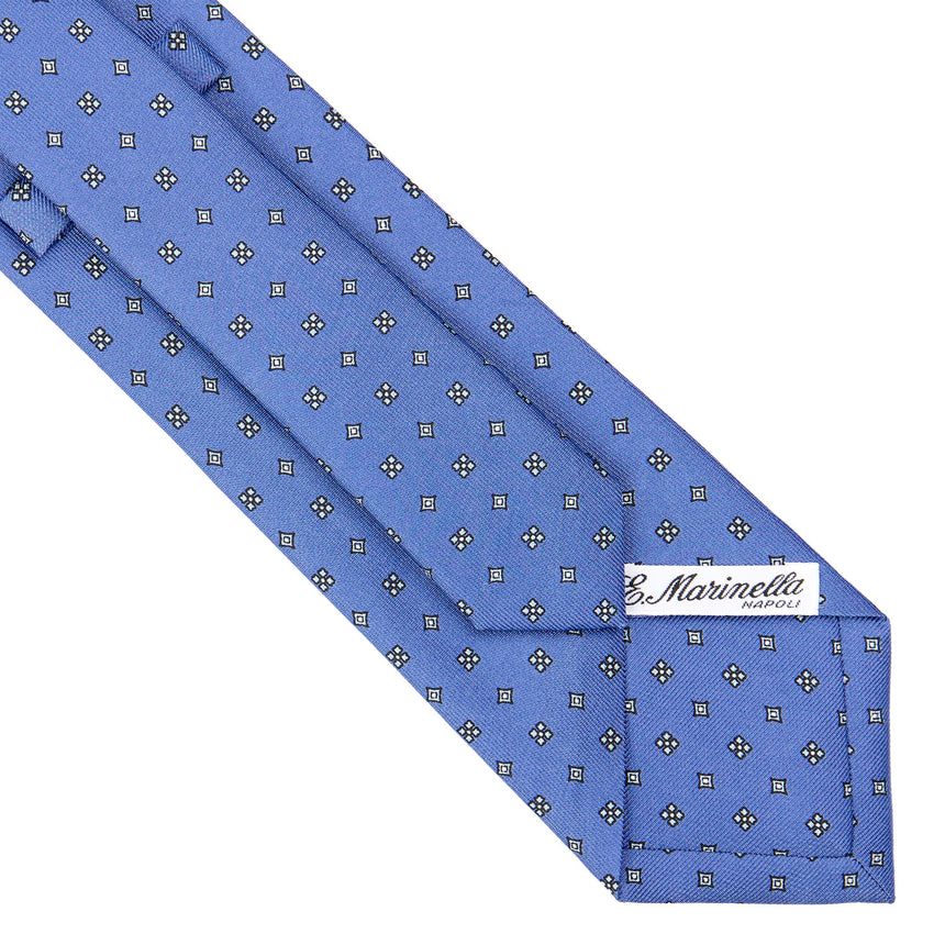 CRAVATTA SARTORIALE IN SETA STAMPATA AZZURRO POLVERE