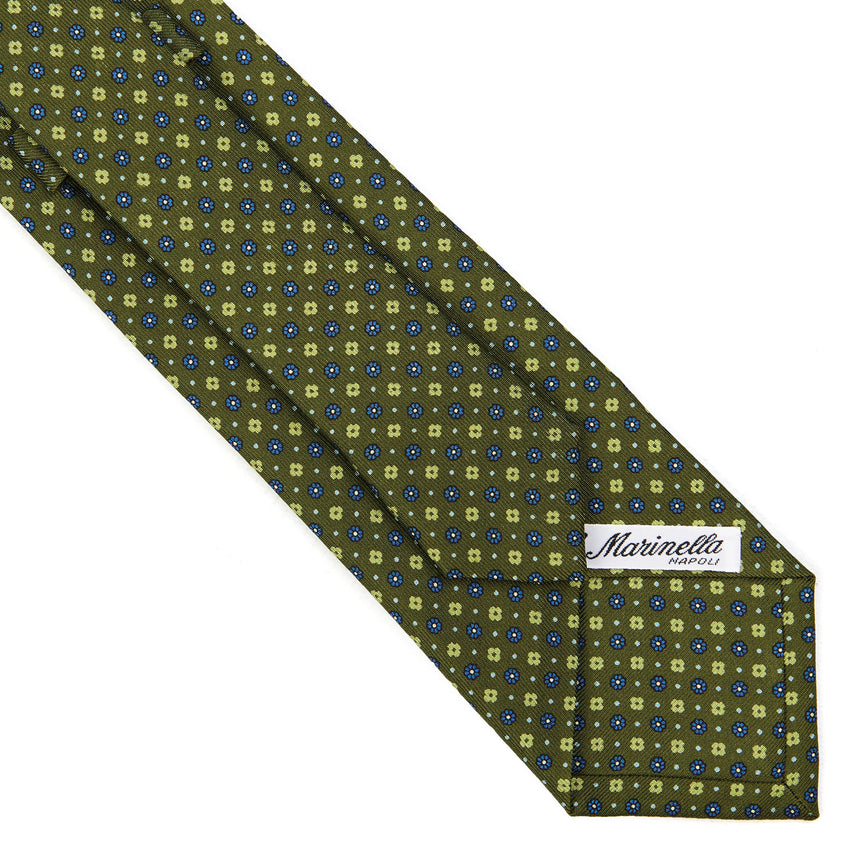 CRAVATTA SARTORIALE IN SETA STAMPATA VERDE OLIVA