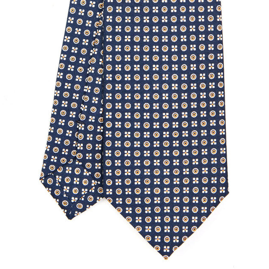 CRAVATTA SARTORIALE IN SETA STAMPATA BLU SCURO
