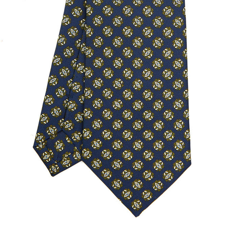 CRAVATTA SARTORIALE IN SETA STAMPATA BLU SCURO