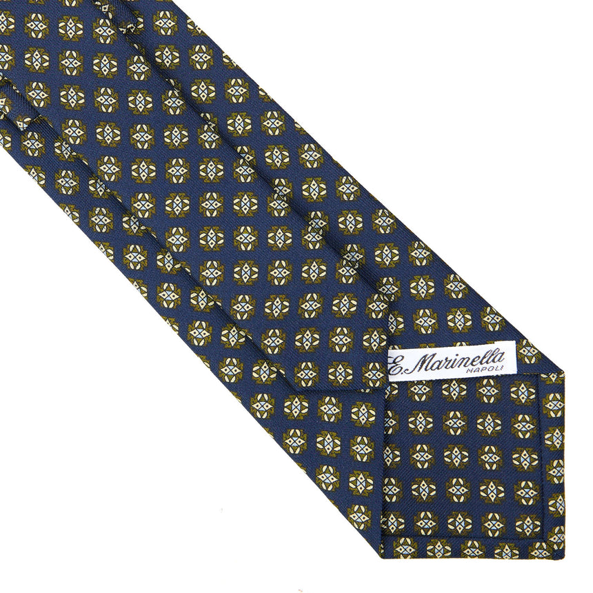 CRAVATTA SARTORIALE IN SETA STAMPATA BLU SCURO