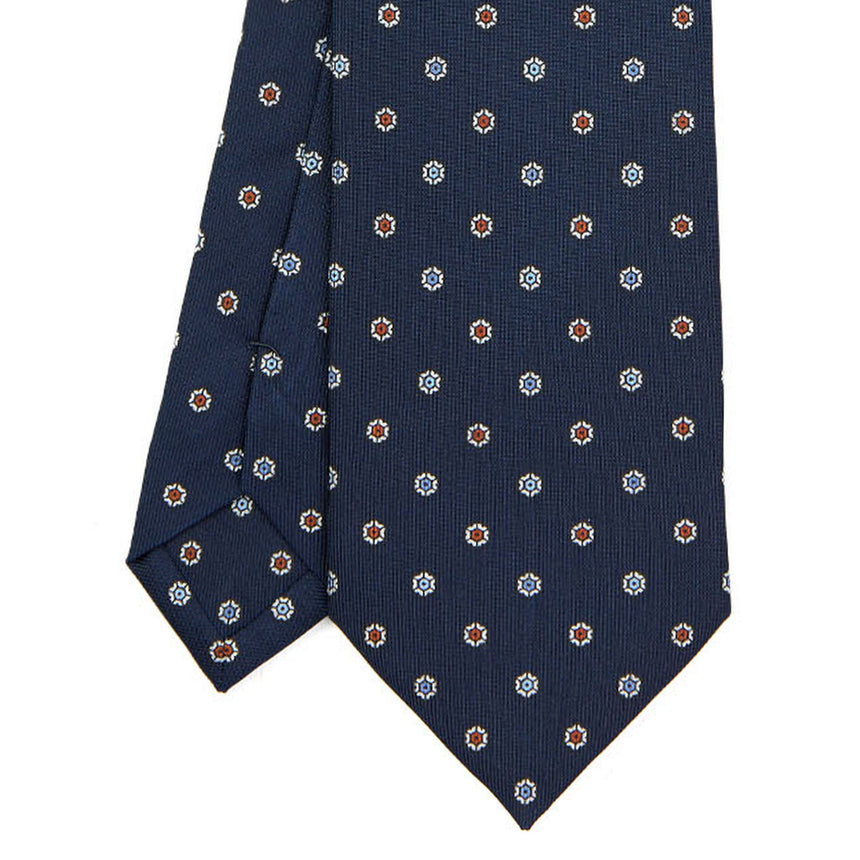 CRAVATTA SARTORIALE IN SETA STAMPATA BLU SCURO