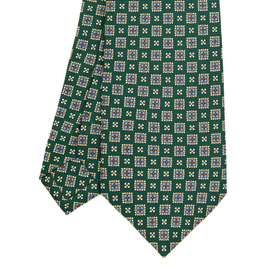 CRAVATTA SARTORIALE IN SETA STAMPATA VERDE SCURO