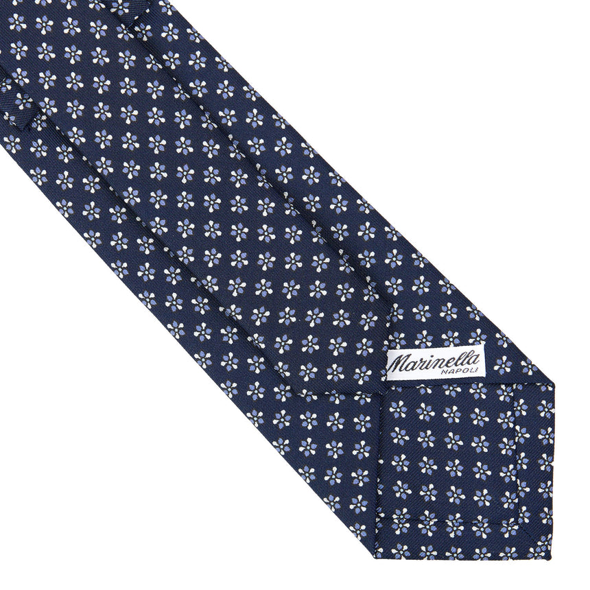CRAVATTA SARTORIALE IN SETA STAMPATA BLU SCURO