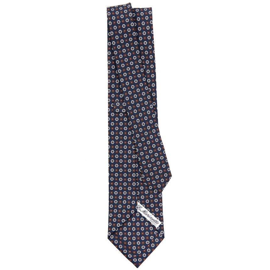 CRAVATTA SARTORIALE IN SETA STAMPATA BLU SCURO