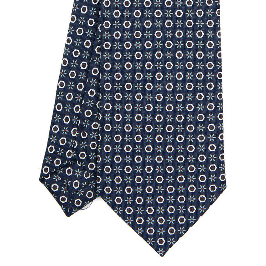 CRAVATTA SARTORIALE IN SETA STAMPATA BLU SCURO
