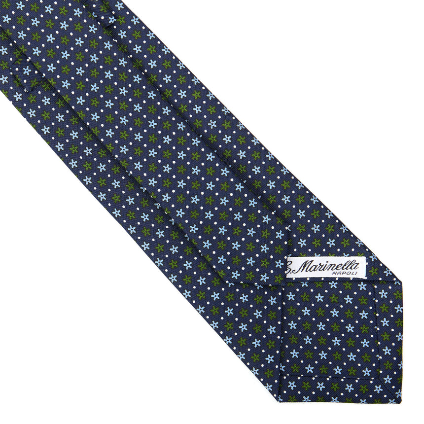 CRAVATTA SARTORIALE IN SETA STAMPATA BLU SCURO