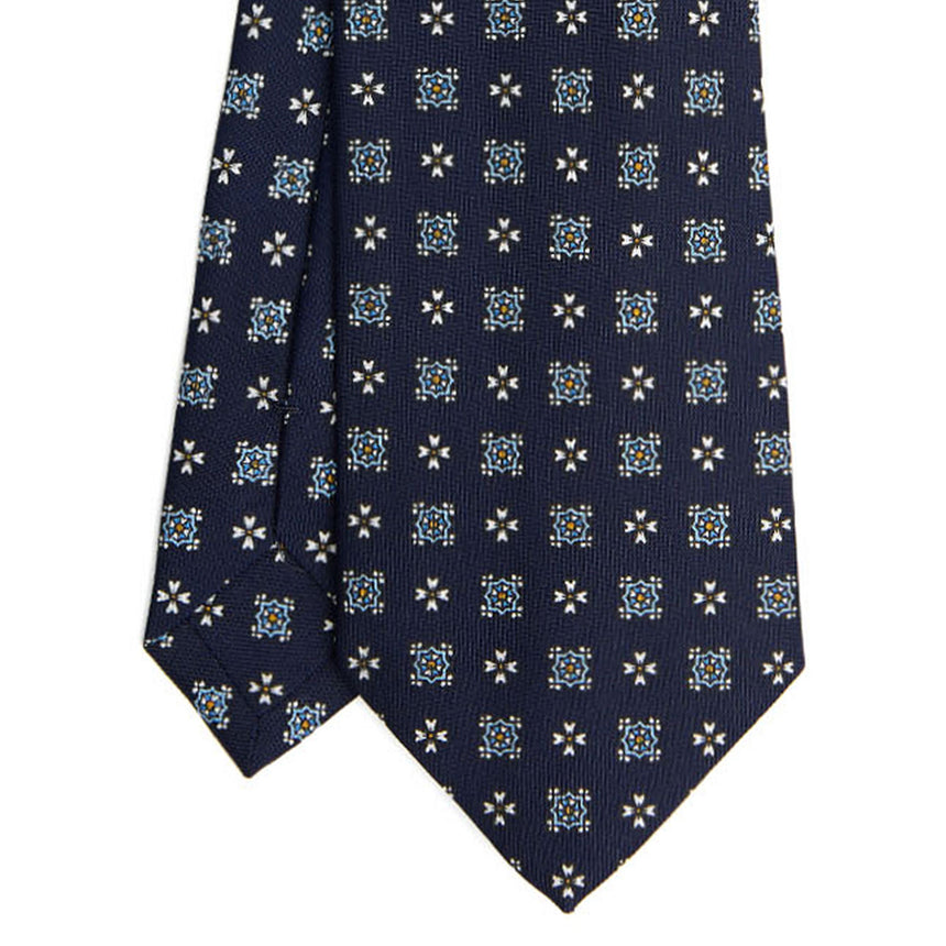 CRAVATTA SARTORIALE IN SETA STAMPATA BLU SCURO