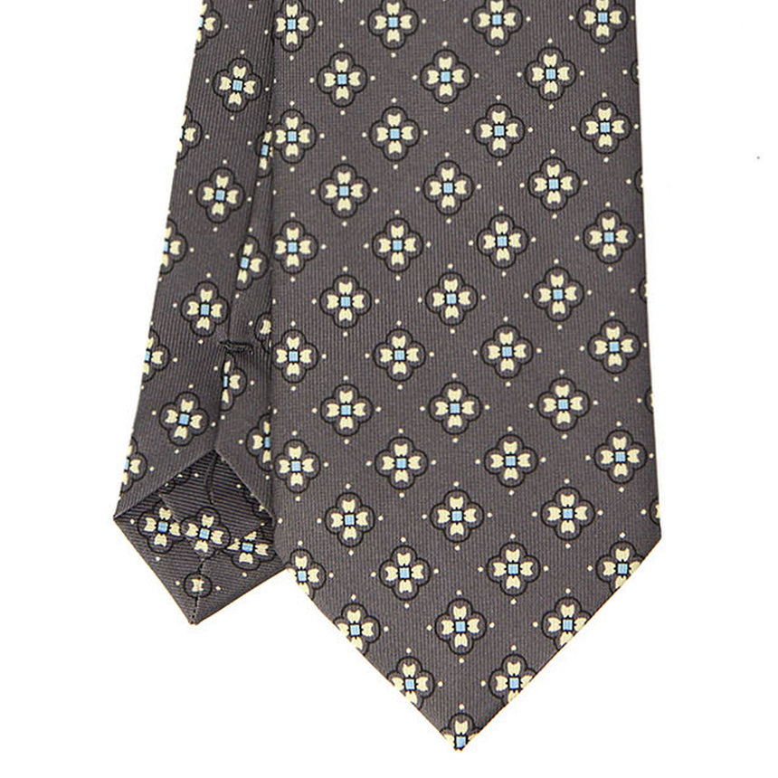 CRAVATTA SARTORIALE IN SETA STAMPATA GRIGIO SCURO