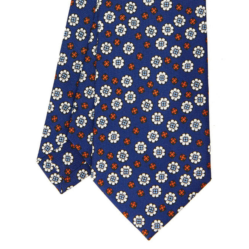 CRAVATTA SARTORIALE IN SETA STAMPATA BLU