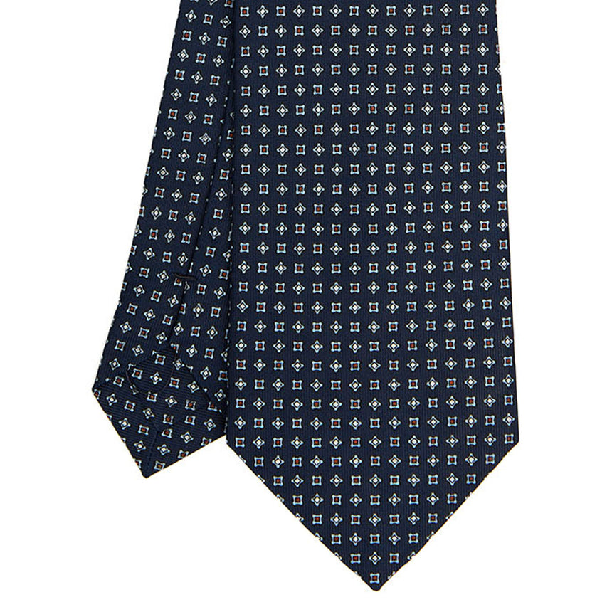 CRAVATTA SARTORIALE IN SETA STAMPATA BLU SCURO