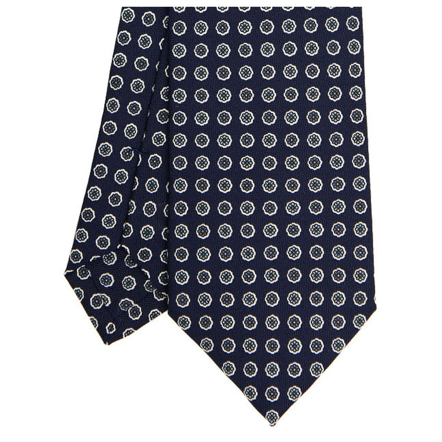 CRAVATTA SARTORIALE IN SETA STAMPATA BLU SCURO