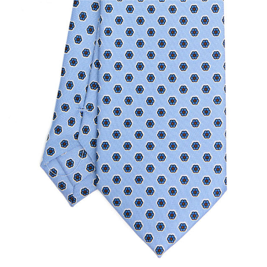 CRAVATTA SARTORIALE IN SETA STAMPATA AZZURRA