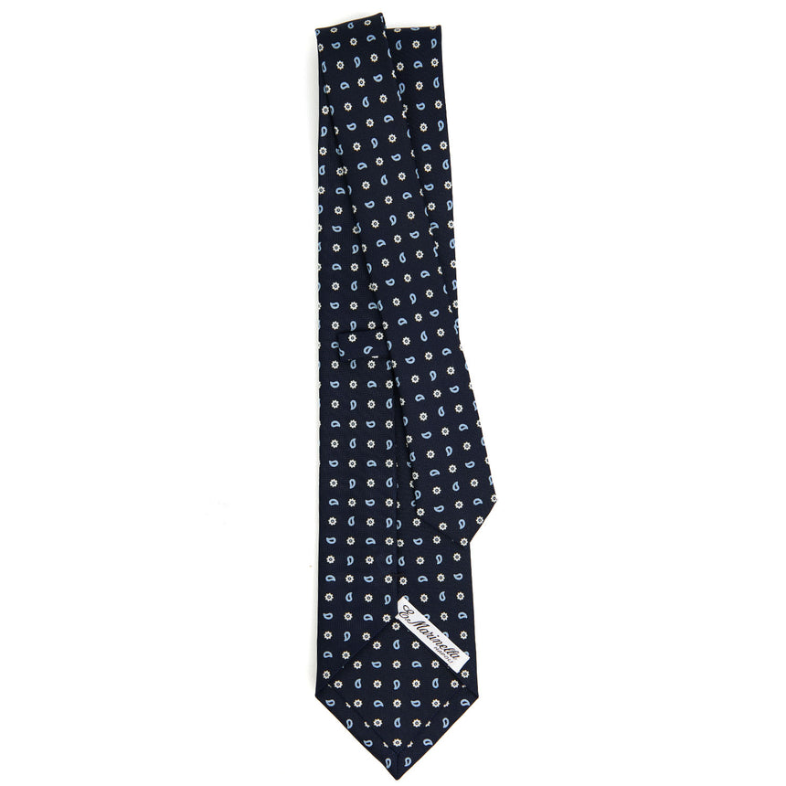 CRAVATTA SARTORIALE IN SETA STAMPATA BLU SCURO