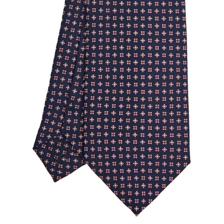 CRAVATTA SARTORIALE IN SETA STAMPATA BLU SCURO