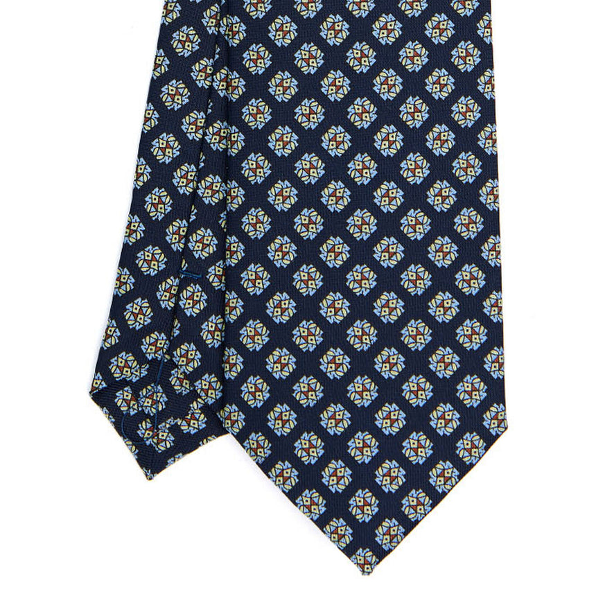 CRAVATTA SARTORIALE IN SETA STAMPATA BLU SCURO
