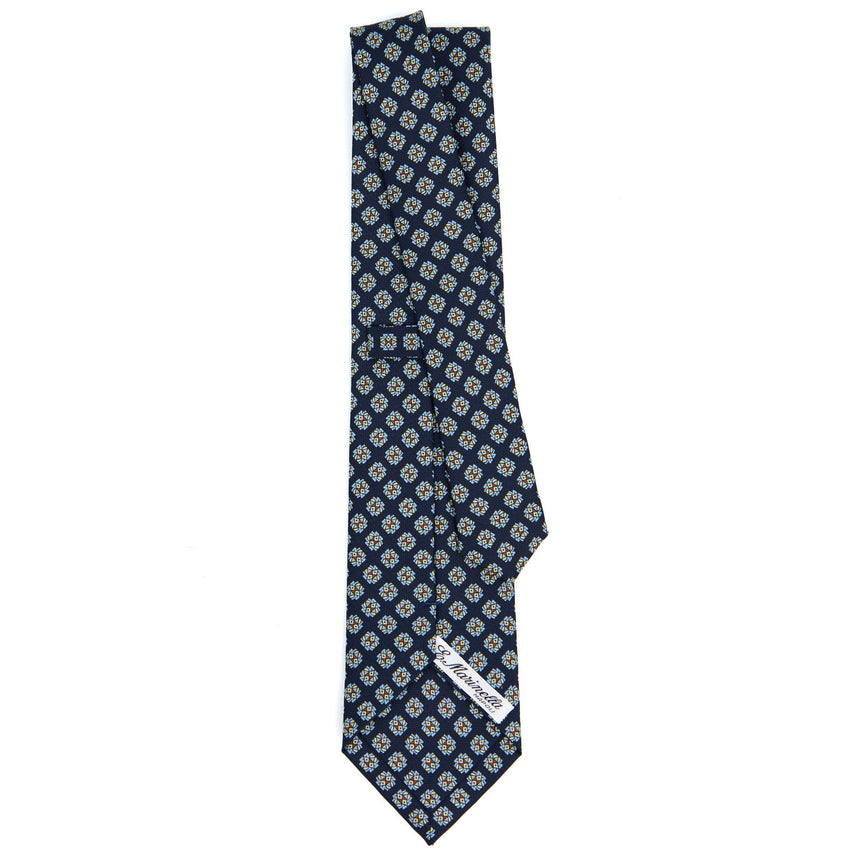 CRAVATTA SARTORIALE IN SETA STAMPATA BLU SCURO