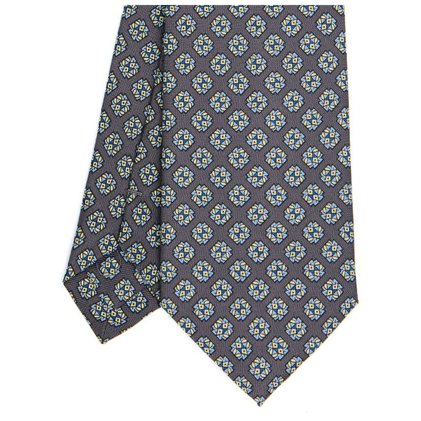 CRAVATTA SARTORIALE IN SETA STAMPATA GRIGIO SCURO