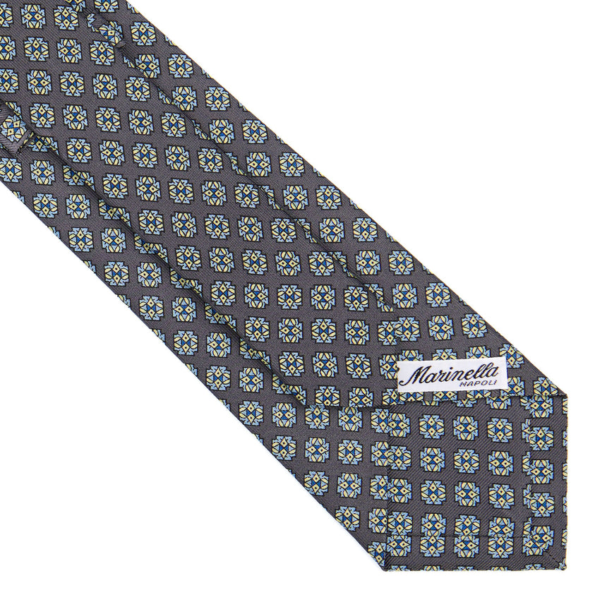 CRAVATTA SARTORIALE IN SETA STAMPATA GRIGIO SCURO
