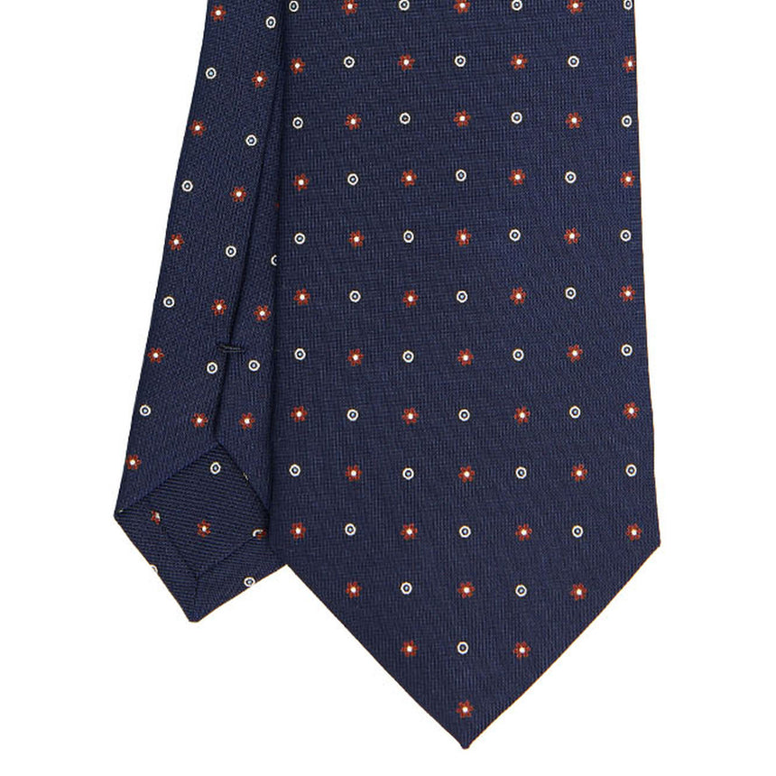 CRAVATTA SARTORIALE IN SETA STAMPATA BLU SCURO
