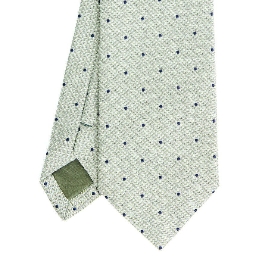 light_green_ceremonial_jacquard_silk_tie_polka_dot_pattern_tip_detail