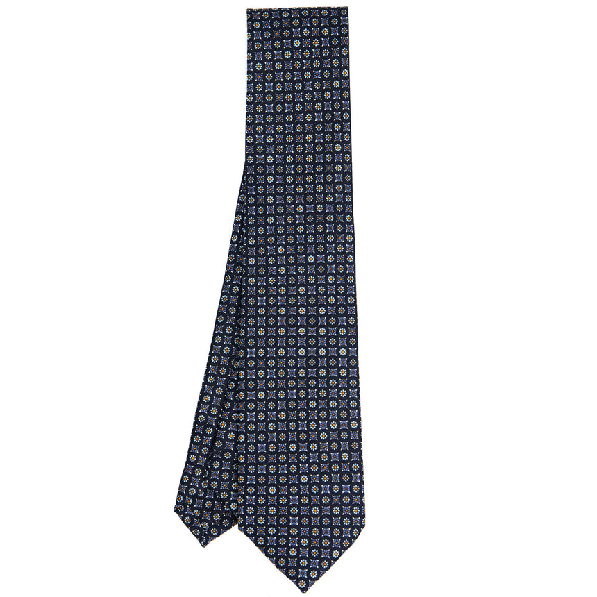 CRAVATTA SARTORIALE IN SETA STAMPATA BLU SCURO