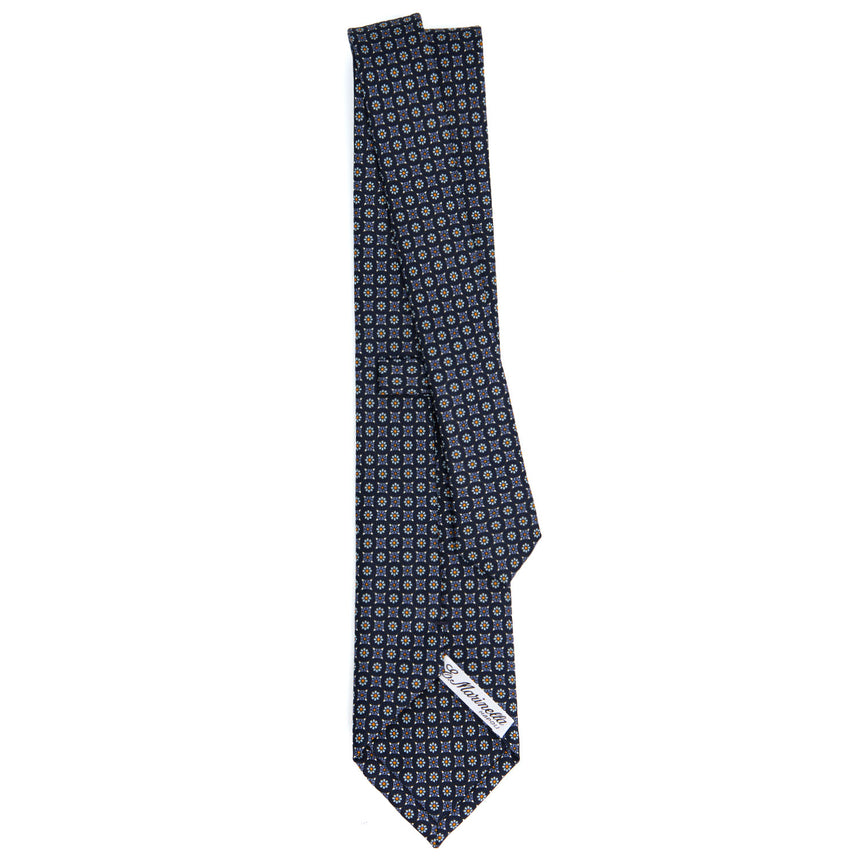 CRAVATTA SARTORIALE IN SETA STAMPATA BLU SCURO
