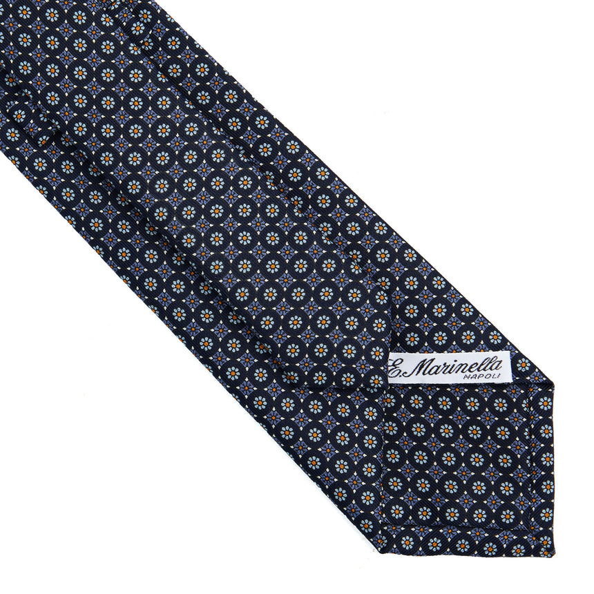 CRAVATTA SARTORIALE IN SETA STAMPATA BLU SCURO