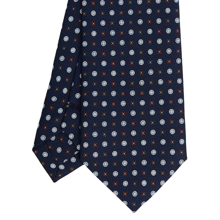 CRAVATTA SARTORIALE IN SETA STAMPATA BLU SCURO