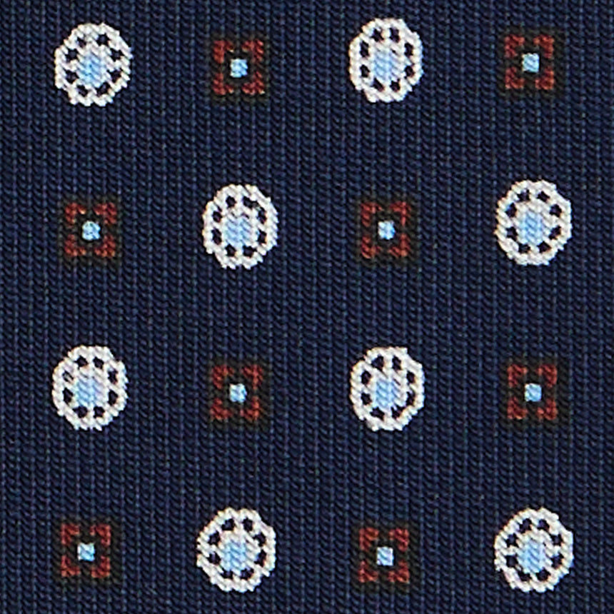 CRAVATTA SARTORIALE IN SETA STAMPATA BLU SCURO