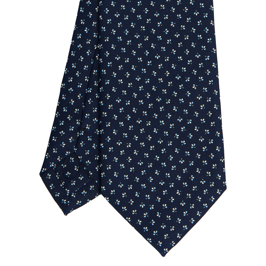 CRAVATTA SARTORIALE IN SETA STAMPATA BLU SCURO