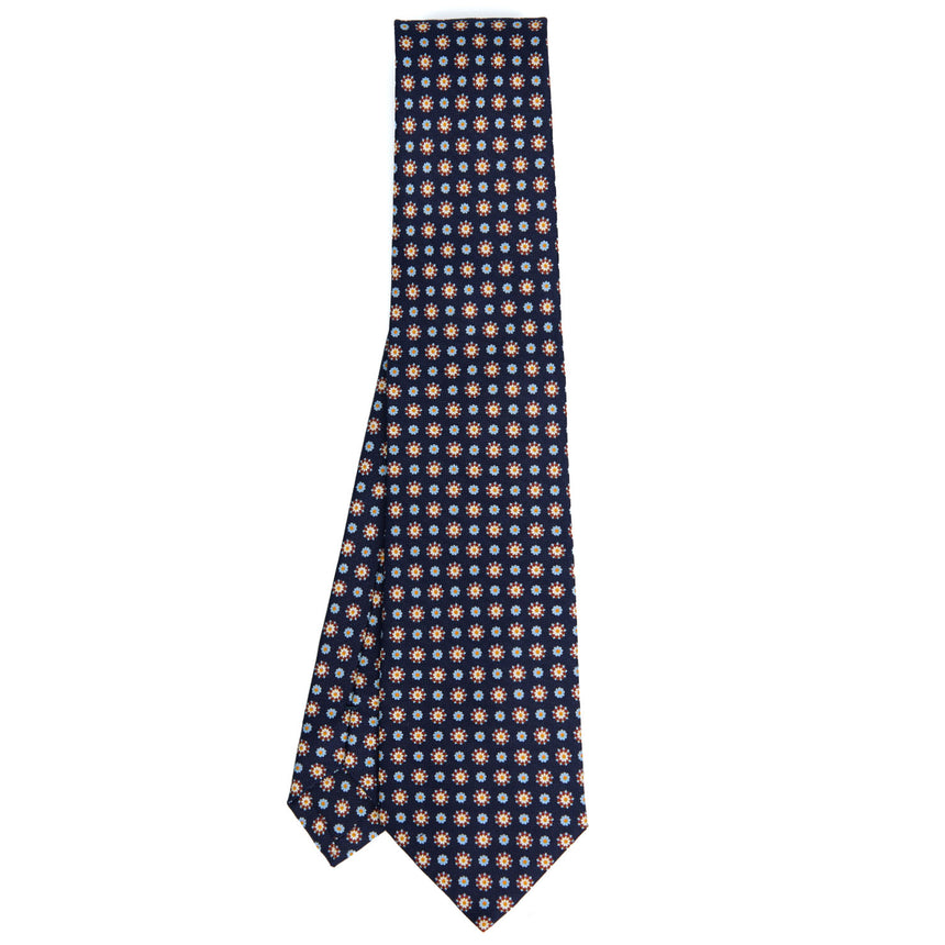 CRAVATTA SARTORIALE IN SETA STAMPATA BLU SCURO