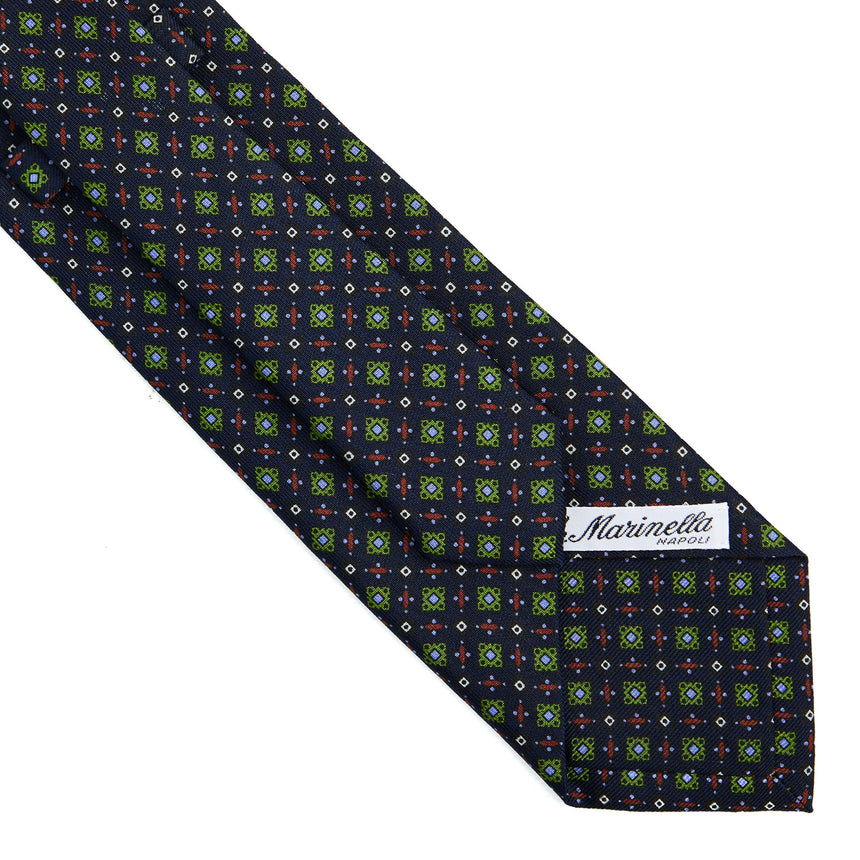 CRAVATTA SARTORIALE IN SETA STAMPATA BLU SCURO