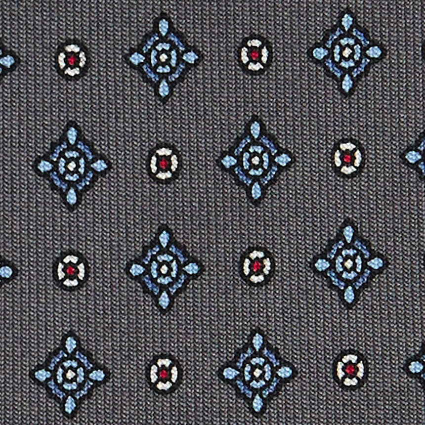 CRAVATTA SARTORIALE IN SETA STAMPATA GRIGIO SCURO
